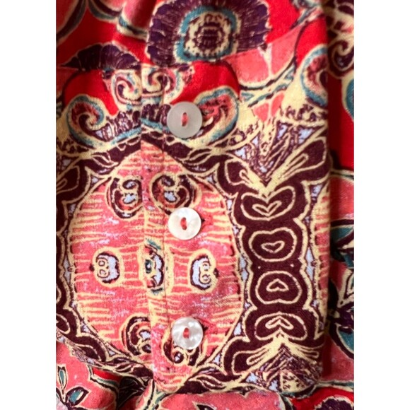 FREE PEOPLE Pink Red Hibiscus Combo Floral Paisley Peplum Top/Blouse Boho XS - Picture 5 of 12